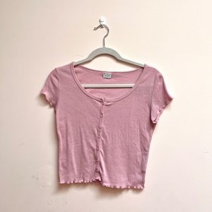 essentials by poof button up crop top
